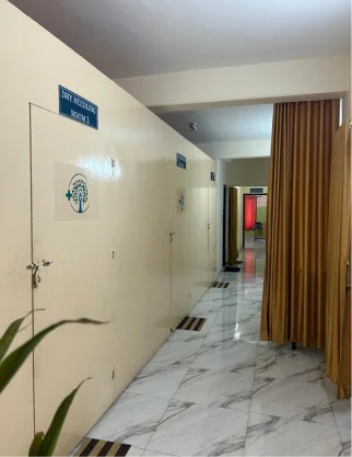 Corridor leading to treatment rooms at Aihika Ayurveda